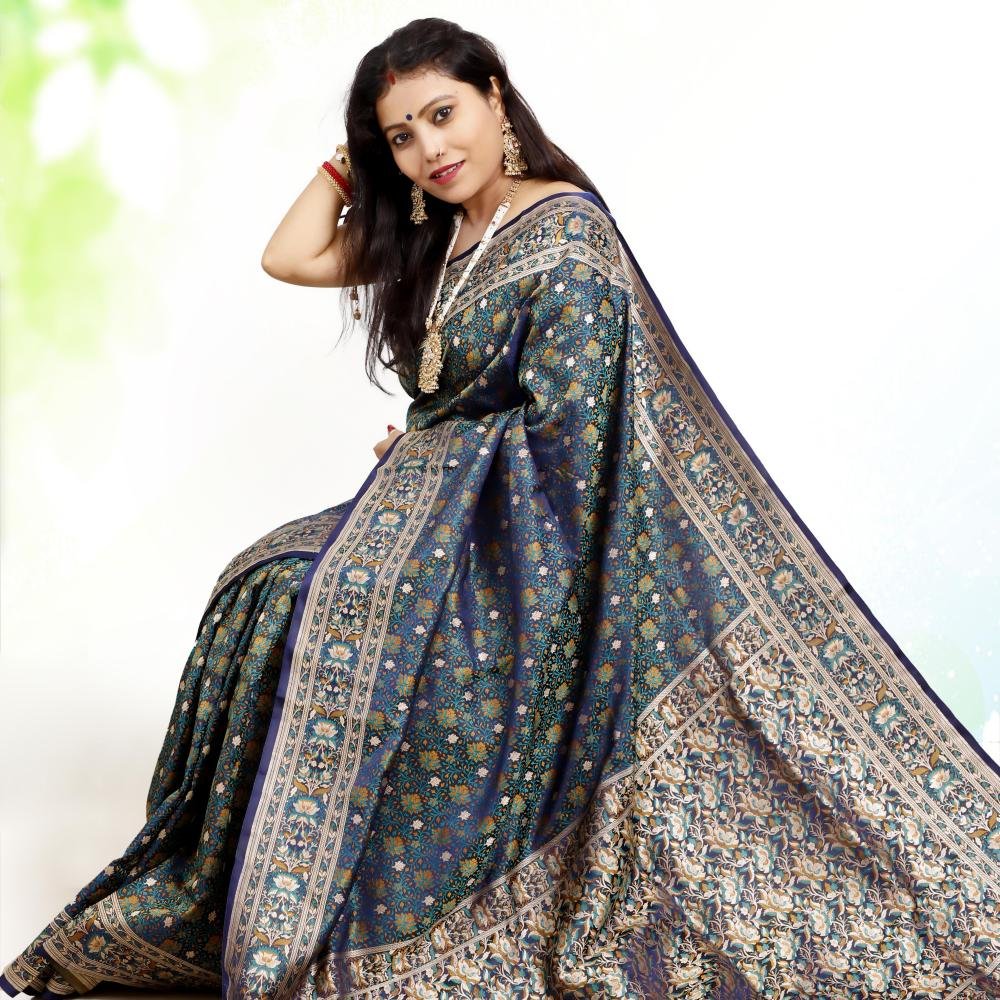 Tanchoi Jamawar Katan Banarasi Pure Silk Saree – Royal Blue
