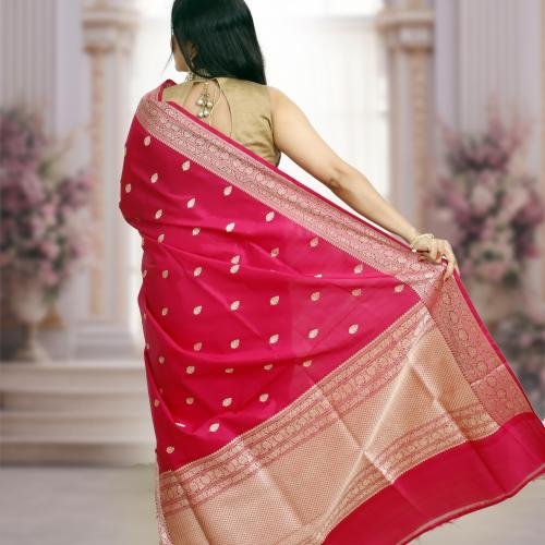 Pure Katan Silk Banarasi Handloom Saree with Kadhua Work – Magenta