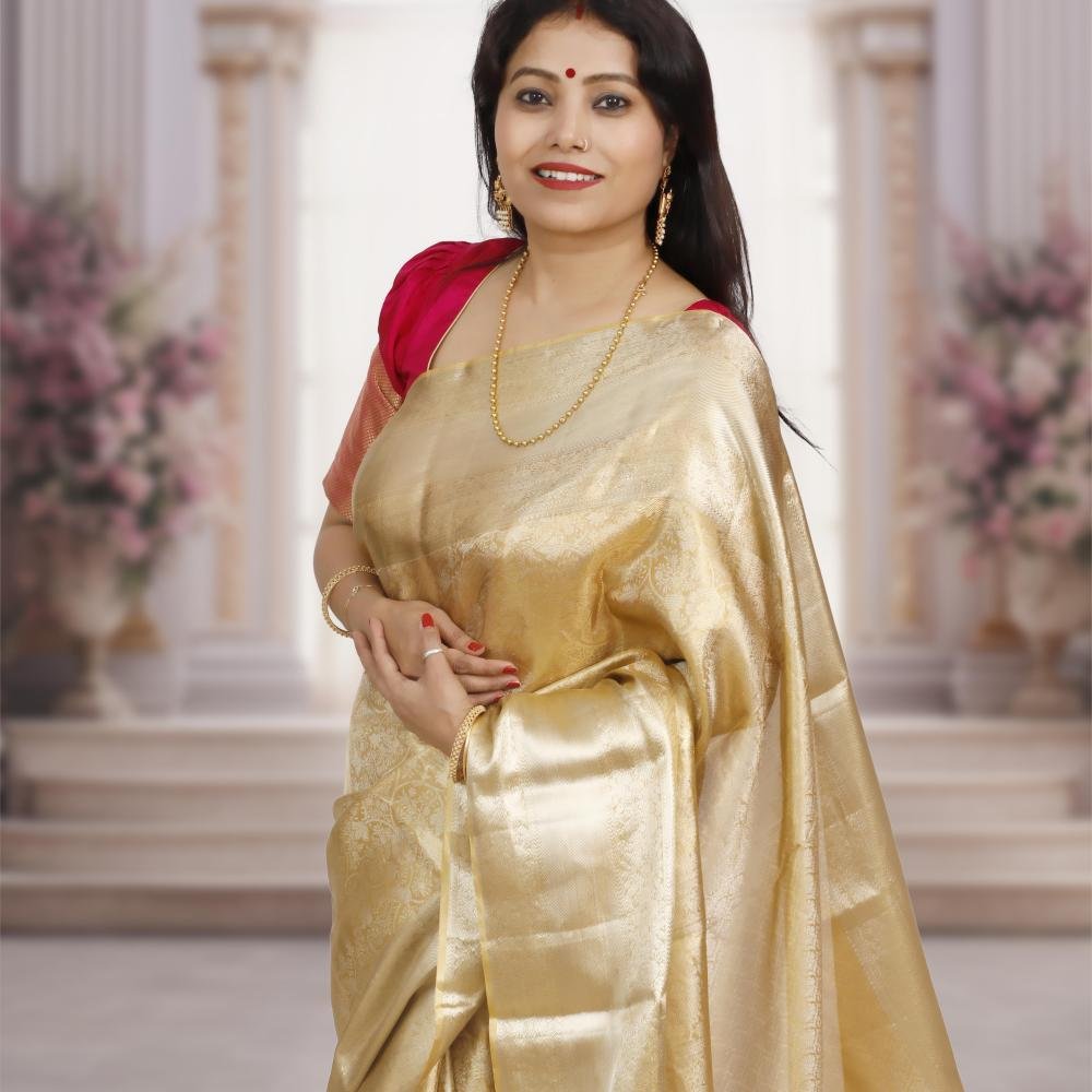 Handwoven Kanchipuram Silk Saree – Golden