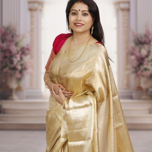 Handwoven Kanchipuram Silk Saree – Golden