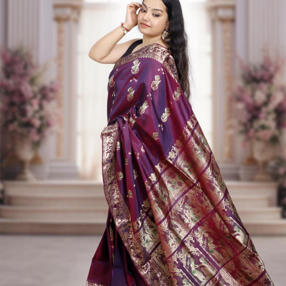 Swarnachari Silk Saree – Purple with Gold Zari Work