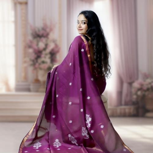 Handwoven Pure Mercerized Cotton Saree with Jacquard Pallu – Jamun