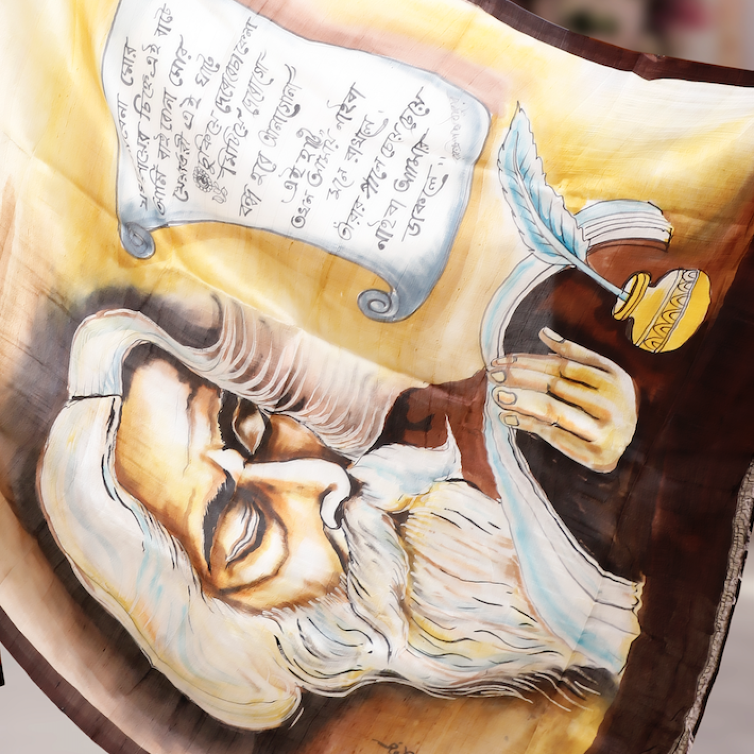 Pure Murshidabad Silk Handloom Saree with Hand-Painted Design – Off-white Base