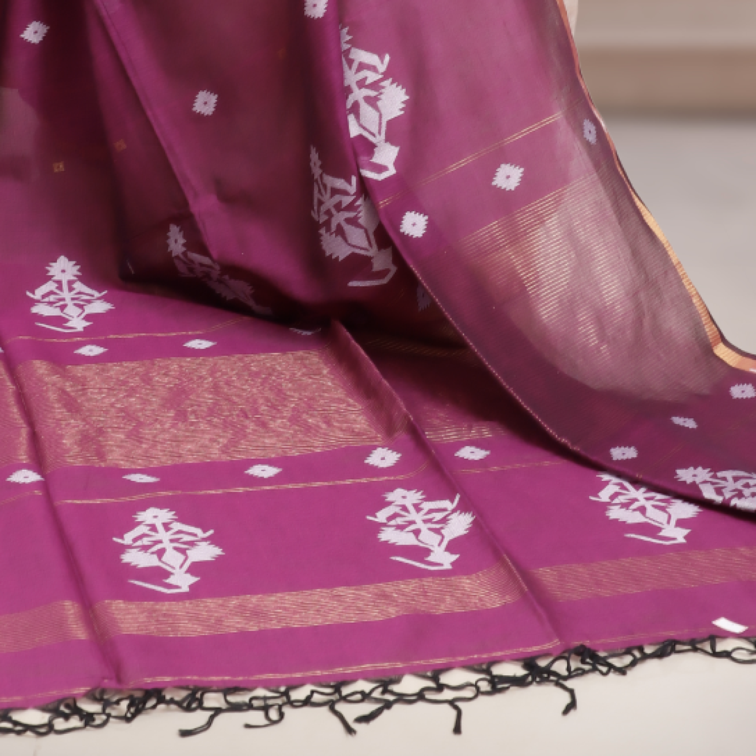 Handwoven Pure Mercerized Cotton Saree with Jacquard Pallu – Jamun