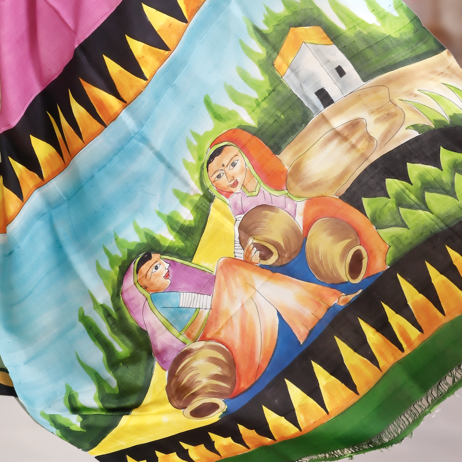 Pure Murshidabad Silk Handloom Saree with Hand-Painted Design – Pink Base