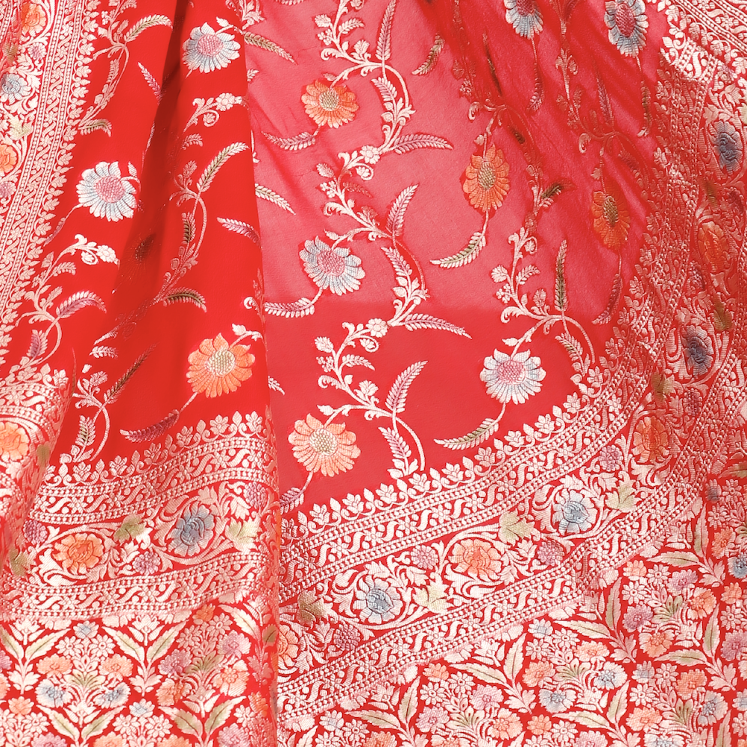 Red Pure Khaddi Meenakari Jaal Banarasi Saree