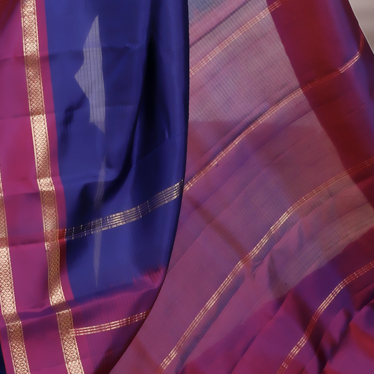 Handwoven Kanchipuram Silk Saree – Dark Blue with Purple Border