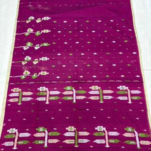 Premium Pure Cotton Handwoven Jamdani Saree – Needle Work in Jamun Pink